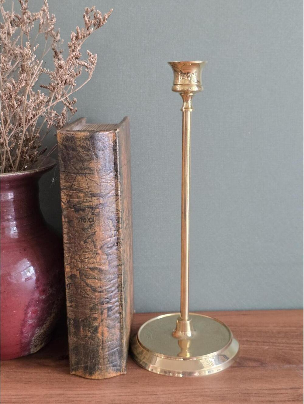 Vintage Tall Polished Brass Taper Candlestick Holder – 10.5"